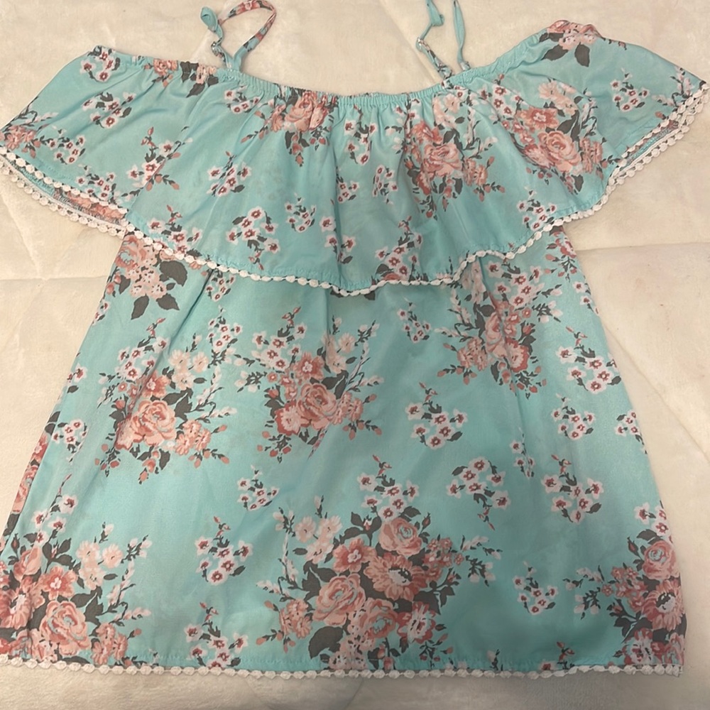 Light Blue Floral Cold Shoulder Top